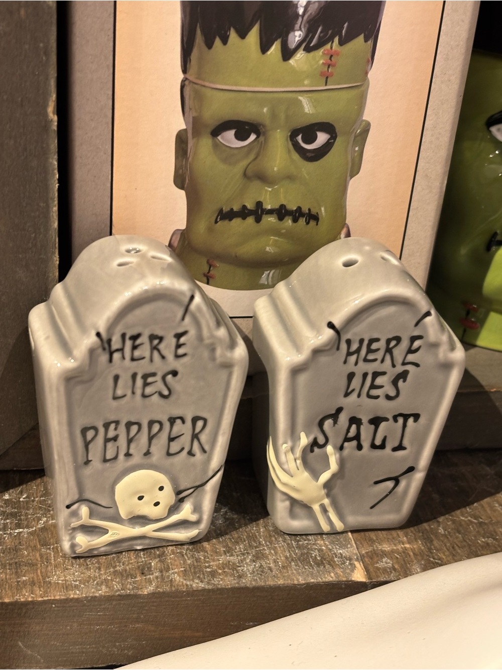 Grey 'Here Lies' Tombstone Salt and Pepper Shaker Set Halloween table decor